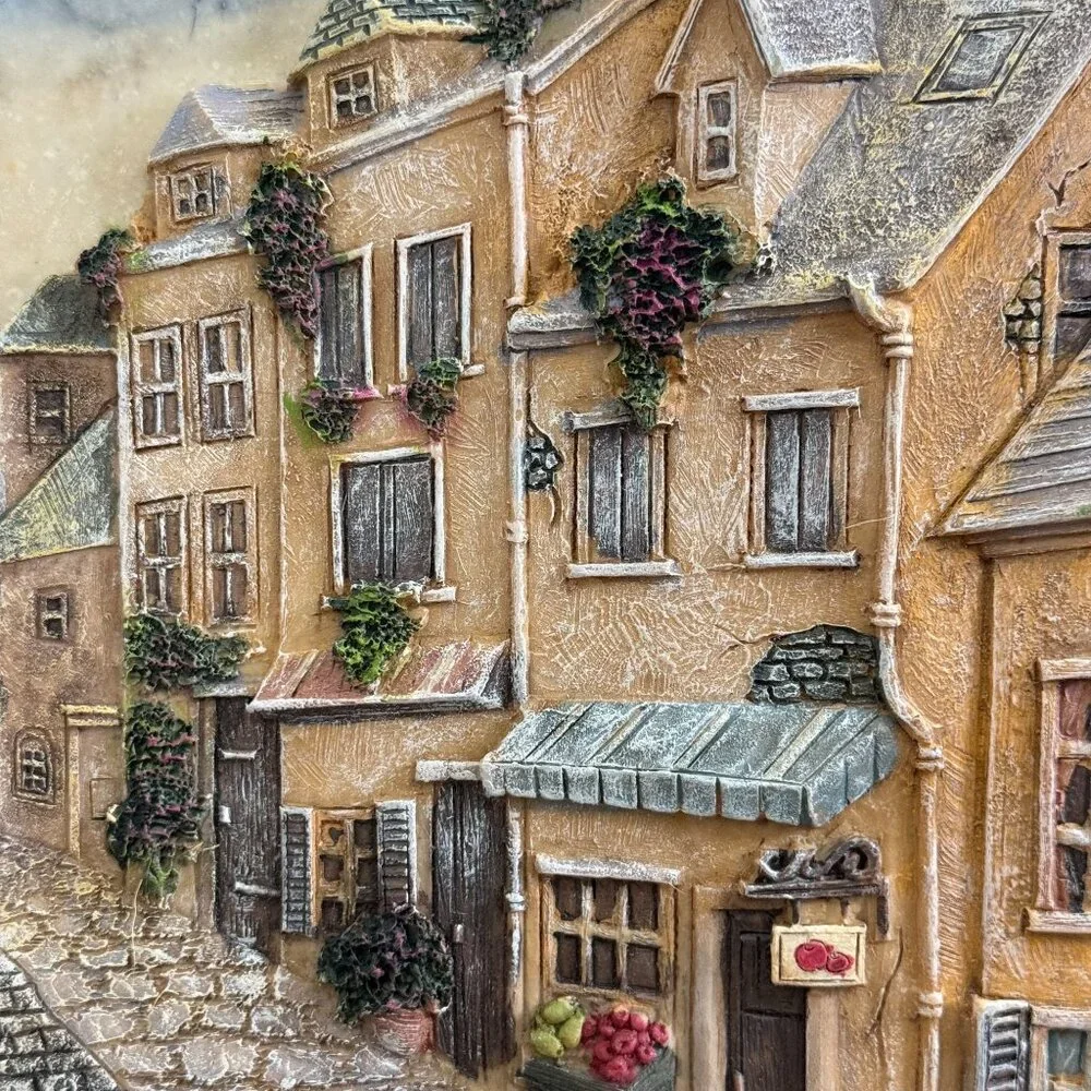 Realistic 3D Resin Wall Hanging, Cobblestone Street Village, 12" x 9.5" - Picture 7 of 15